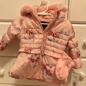 Rothschild pink floral winter coat